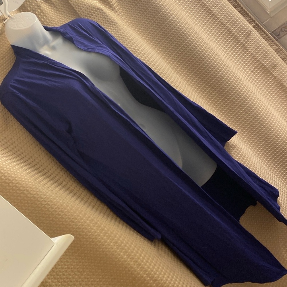Isaac Liev Boho Cardigan, Extra Long, Royal Blue, Size L - Picture 3 of 10